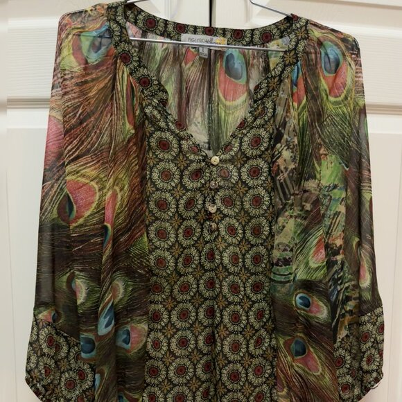 Women's Size Large Asymmetrical Sheer Boho Blouse. - Picture 1 of 4